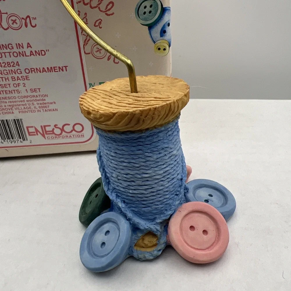 Vintage Enesco Skating Hanging Ornament With Base 142824 Cute As A Button In Box
